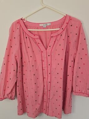 Boden Pink Cotton Embroidered Peasant Blouse Bohemian Preppy Spring size 18